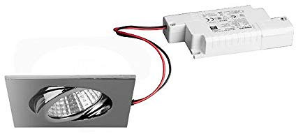 Outdoor LED Einbaustrahler-Set inkl. Konverter, IP65, quadratisch, 230V, 6W 3000K 650lm 38°, schwenkbar 30°, dimmbar, Chrom