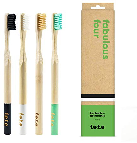 f.e.t.e | Fabulous Four Bamboo Toothbrush Multipack | Biodegradable & Compostable Handle | Recyclable Firm Bristles | Sustainable | Vegan