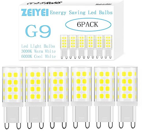 ZEIYEI G9 LED Bulbs, Cool White 6000K, 5W (40-50W Halogen Equivalent), 450LM, Non-Dimmable Flicker-Free, Energy-Saving LED Bulbs, Suitable for Home Decor, Commercial, and Office Lighting-6Pcs