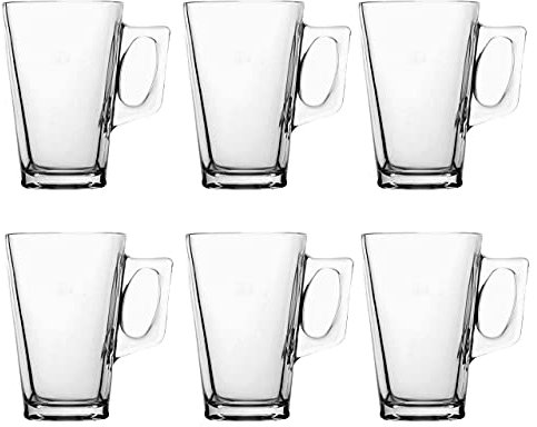 Straame - Set of 6 Latte Glasses, 240 ml Temperature Resistant - Stylish Coffee/Tea Cups, Hot Drink Cafe Mugs - Ideal for Ice Cream Latte, Espresso, Cappuccino & Hot Chocolate -Mugs with Handle
