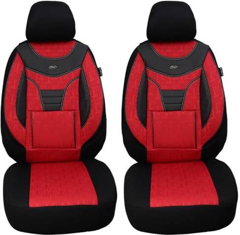 Maß Sitzbezüge für Auto Sitze kompatibel mit Opel Zafira-Life D 2019 Fahrer und Beifahrer Schonbezüge Sitzschoner Sitzbezug FB:903 (Rot/Schwarz)