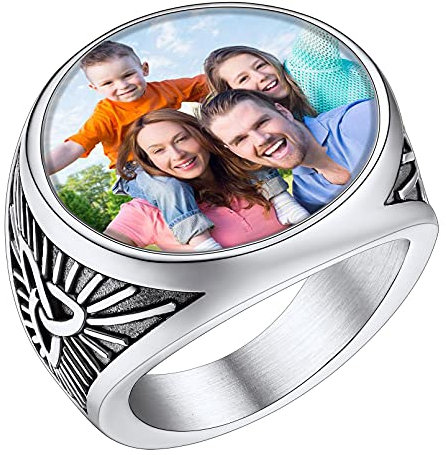FaithHeart Edelstahl Fingerring mit Keltischer Knot Symbol Personalisierter Bild Siegelring Damen Herren Fingerring mit Foto Benutzerdefiniert Ring für Freunden Ehemann