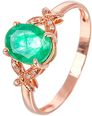 Bishilin Anelli Fascia Oro rosa 18k, Anelli Jewerly Ovale Smeraldo Diamante, Rosa Oro Verde 8