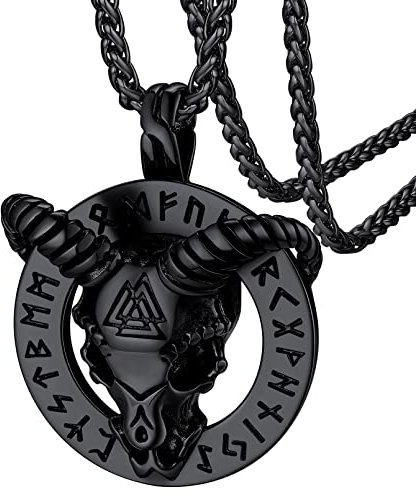 FaithHeart schwarz Anhänger Herren Jungen Ziegenkopf Pentagramm Anhänger mit Viking Rune Symbol für Freunden Ehemann