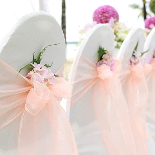 JIUERYY 50 Stück Bänder aus Organza, Stuhlhusse, Schleifen, für Hochzeit, Dekoration, Zeremonie, Party, Event, Geburtstag, 17 x 275 cm, pfirsichfarben