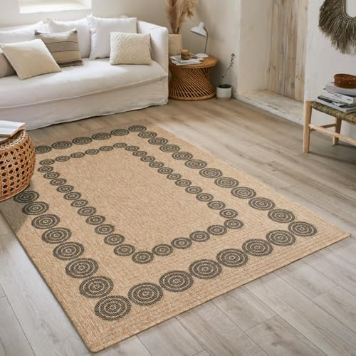 Tapis Nature Bohème Aspect Jute pour Salon, Chambre, Couloirs et ExtRieur - Couleur Naturelle (60x90 cm, 8868 Noir)