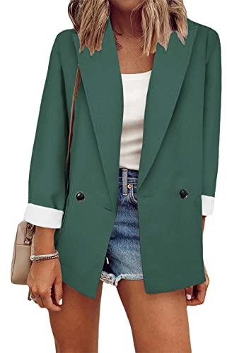 YMING Femmes Affaires Revers Blazer avec Boutons Bureau OL Cardigan Unie Blazer Vert XL