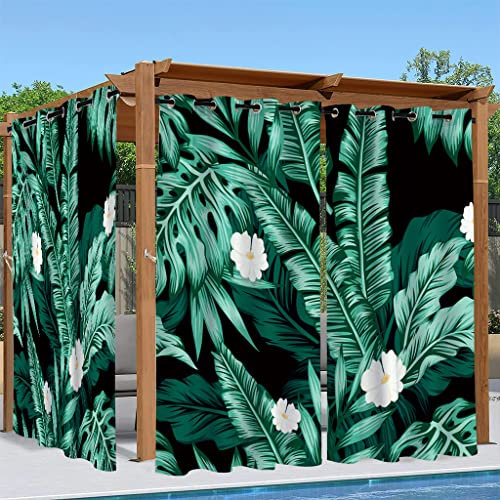 Syhi Qlty Outdoor Vorhang Wetterfest Tropicales Feuilles Terrasse Vorhänge Sichtschutz Outdoor Vorhänge mit Ösen für Garten Balkon Pavillon Pergola, 2 Stück 132 x 241 cm