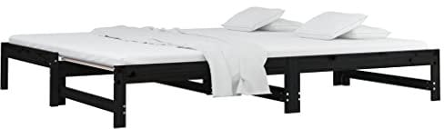vidaXL Tagesbett Ausziehbar Sofa Gästebett Sofabett Bett Bettsofa Schlafsofa Lattenrost Ausziehbett Bettgestell Holzbett Schwarz 2X(80x200) cm Massivholz Kiefer