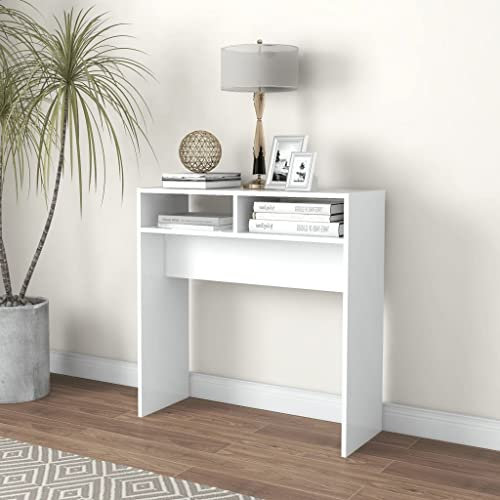 homiuse Table Console 78x30x80cm Table d'appoint Blanc Table d'entrée Console Meuble Design Accrocheur Table Salon Basse pour Couloir Bureau Bout de Canapé Aggloméré de Qualité