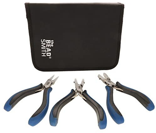 The Beadsmith Ergonomic Nylon Jaw Plier Set, Round, Chain & Flat Nose | Double Leaf Springs, Replacement Heads & Carry Case, Jewelry Making Tool for Creating Bracelets, Earrings & Necklaces