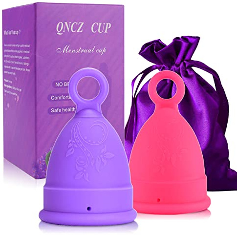 Menstruationstassen – Set mit 2 wiederverwendbaren Periodenbechern – Premium-Design mit weichem, flexiblem Silikon in medizinischer Qualität + 1 Aufbewahrungstasche (klein/groß (2 Stück), normaler