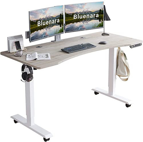 Bluenara Elektrisch Höhenverstellbar Schreibtisch 140x76cm Stehschreibtisch mit Memory-Steuerung mit 4-Gedächtnis-Smart-Pult für Home-Office-Arbeitsplatz, Helle Eiche/Schwarzer Rahmen