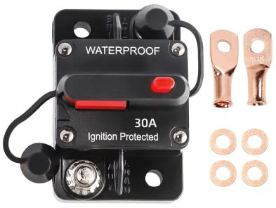 Interruttore Automatico Auto,30-300A Interruttore Automatico con Ripristino Manuale,12V-48V DC Impermeabile Interruttore di Circuito Automatico Fusibile di Ripristino per Auto Marine Boat (30A Rosso)