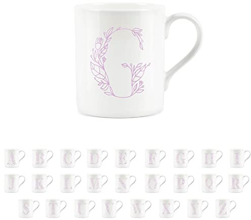 Purely Home Floral Pink Letter G Mug - Fine Bone China Small Coffee Tea Mug Present Personalised Initial Gift
