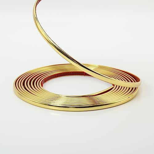 Glänzender goldener flexibler Wand- und Bodenstreifen zum Abziehen und Aufkleben, Zierleiste für Fliesen, Spiegel, Schränke (10m x 2cm)