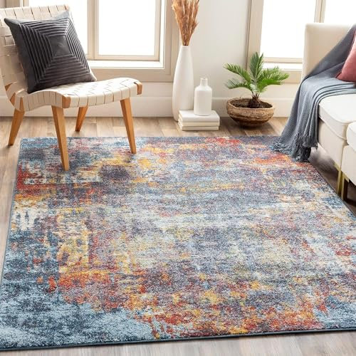 Livabliss Miami Wohnzimmer Teppich modern – Abstrakt Design in Marmor Optik für Wohnzimmer 120x170 cm, Esszimmer, Schlafzimmer - Marmor Teppich groß, weicher Teppich Kurzflor in Dunkelblau, Rost, Grau