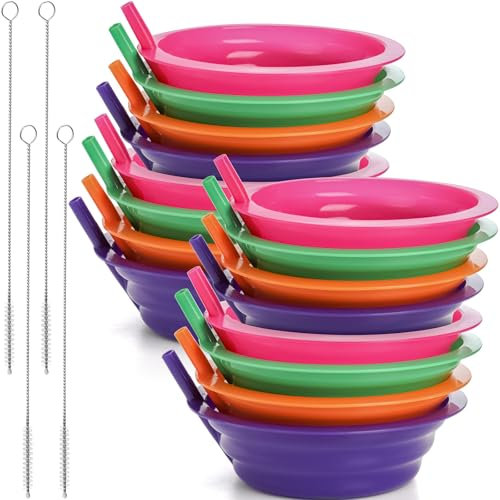 Mezchi Müslischalen mit Strohhalmen für Kinder, 625 ml, Frühstücksschalen für Kinder, BPA-frei, wiederverwendbare Schalen für Milch, Suppe, spülmaschinenfest, 4 Farben, 16 Stück