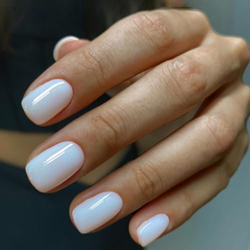 24 Pièces French Press on Nails Courts Faux Ongles Court Pur Appuyez sur les couleur unie des ongles Collez sur les ongles pour les femmes et les filles (blanc)