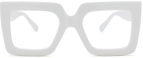 Pro Acme Blaulichtfilter Brille Damen Herren - Die Große Rechtecke für Frauen Fake brille(White Frame)