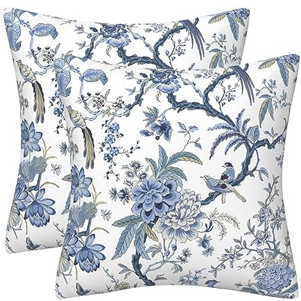 Kissenbezug 50x50 2er Set Blau Kissenbezüge Chinesischer Vogel Blume Deko Kissen Samt Sofakissen Modern Abstrakte Kissenhülle Dekokissen Aesthetic Couchkissen für Sofa Couch Wohnzimmer Zierkissen