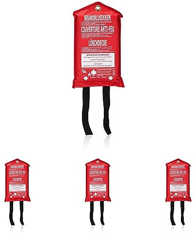 Smartwares 10.014.60 Feuerlöschdecke – 100 x 100 cm – Glasfasertuch – zur ersten Hilfe – inkl. Schutztasche mit Öse zur Aufhängung – nach EN1869:1997 (Packung mit 4)