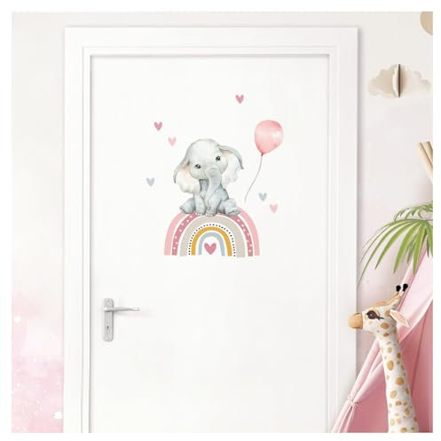 Little Deco Türaufkleber Elefant Regenbogen Wandsticker personalisiert Kinderzimmer Wandtattoo mit Name Babyzimmer Wandaufkleber selbstklebend Deko DL995-01