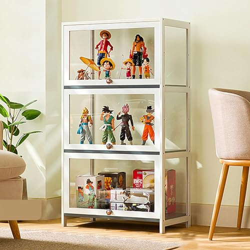 Vitrine Armoires De Curio avec Portes en Verre Vitrine en Verre Armoire De Rangement en Bambou Collection Affichage Sûr Et Sain Facile À Installer 80 * 32 * 106CM White