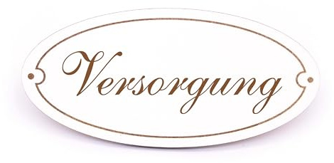 Versorgung - Schild Holz graviert oval selbstklebend Küche Kochen Kantine weiß Türschild 15 x 7 cm