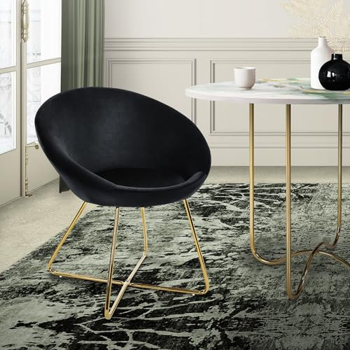 ML-Design Esszimmerstuhl aus Samt, Schwarz, Wohnzimmerstuhl mit runder Rückenlehne, Polsterstuhl mit goldene Metallbeine, Ergonomische Sessel für Esstisch, Küchenstuhl Schalenstuhl Schminktisch Stuhl