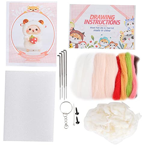 Sluffs Nadelfilz-Schafpuppe mit Zeichnungen, Stocherwerkzeug, bunte Schafpuppe, DIY-Herstellungsmaterialpaket für Heimdekoration, Geschenk (205#月Aries咩咩)