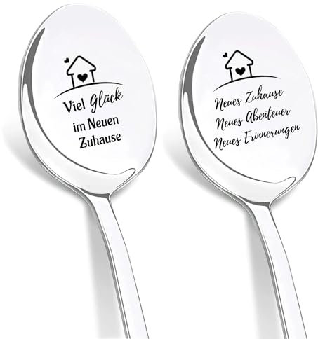 DIKARIYA Einzugsgeschenke Wohnung, 2er Kaffeelöffel mit Gravur für Frau, Geschenk Geschenkideen Einweihungsgeschenk zum Einzug Neues Haus für für Frauen Männer, Geschenk zum Einzug Ins Haus Ehemann