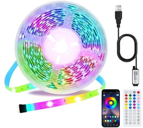 TV LED Lights, 5m USB TV Backlights Lighting for 55-70 inch TV with Remote and APP Control Bluetooth Music Sync Color Changing RGB Led Strip Lights for Home TV Christmas Decoration