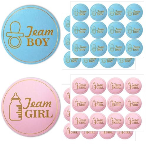 96 Stück Boy or Girl Baby Party Dekoration, Gender Reveal Party Boy Or Girl Deko Sticker Runde, Team Boy und Team Girl Labels mit Goldfolie für Baby Geschlecht Verkünden Partys und Baby Showers