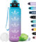 Grsta Botella Agua, Botella de Agua 1l con Filtro, Botella Agua Deporte a Prueba de Fugas, Botella Reutilizable con Marca de Tiempo, Botella Agua Gimnasio, Fácil de Limpiar, para Correr, Yoga