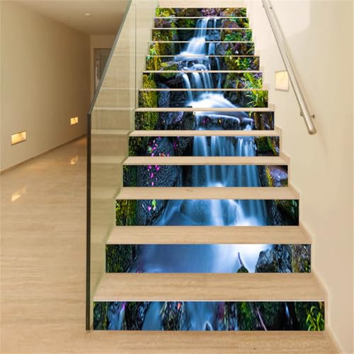 Treppenaufkleber 18X100cm Wasserfall Klebefliesen Küchenrückwand Folie Selbstklebende Fliesen Fliesenaufkleber Küche Badezimmer Fliesenfolie Vinyl Selbstklebend Wasserdicht(10PCS)