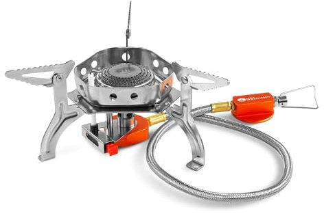 GSI Outdoors Remote Canister Stove - Compact Folding Camping Stove with Piezo Ignition, 11,000 BTU Output, and Sturdy Stand Design