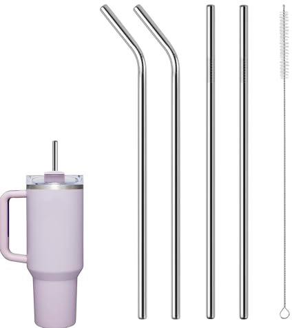 4PCS Straw for Stanley Cup Stainless Steel Replacement Straws Metal Straws Long Washable Straw for Stanley with 1 Cleaning Brush for Fruit Drink Milkshake Cold Drinks Cocktail etc