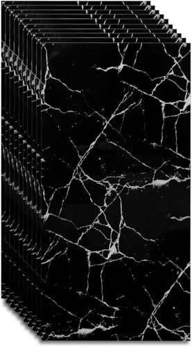 Marble Stickers, 60x30cm Waterproof Vinyl Self Adhesive Wall Tiles 12PCS PVC Self Adhesive Wall Backsplash Tiles for Home Decor (Black Marble)