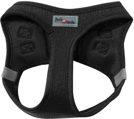 JACK AND VANILLA, Bequemes Netzgeschirr für Hunde, verstellbar und sicher, modernes Design, einfach zu tragen, Größe XXS, 30-33 cm, Schwarze Farbe, Expeditionsmodell
