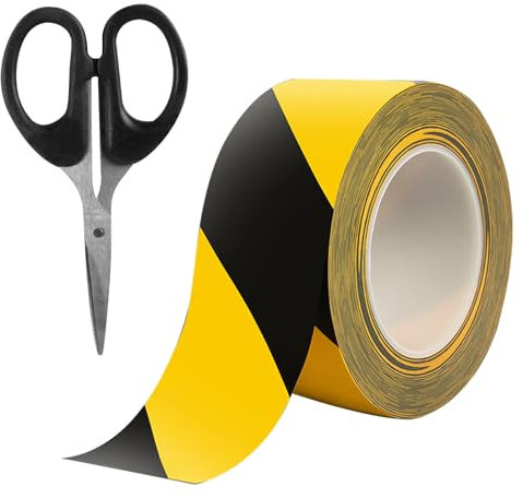 Ruban Adhésif de Signalisation, Ruban Adhésif de Danger Noir et Jaune, 33 m x 5 cm Ruban de Marquage au Sol, Bande Adhésive pour Sécurité étanche, Rouleaux Ruban Adhésif de Sécurité Extérieur