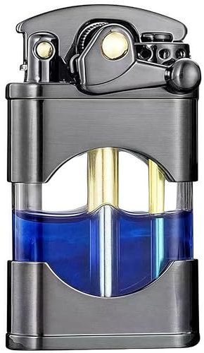 DCSCRFE Vintage Transparent Kerosin Winddicht Nachfüllbar Mechanisches Feuerzeug Cool Nachfüllbar Winddicht mit klarem (Schwarz)