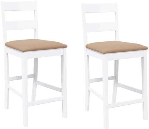 vidaXL Tabourets de Bar avec Coussins 2 pcs Blanc Bois Massif d'hévéa, Chaise, Chaise de Bar de Cuisine, Chaise de Restaurant