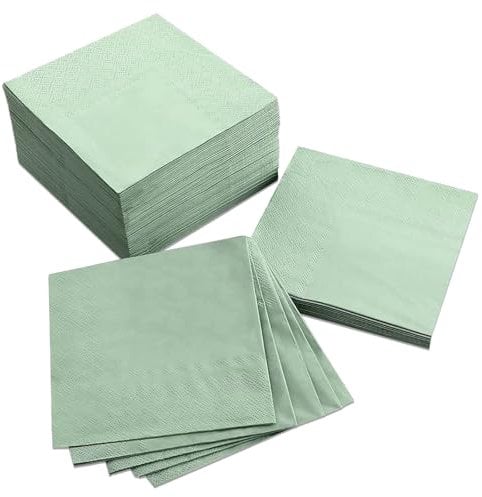 100 Stück Servietten Salbeigrün, 33 x 33 cm Papierservietten, Grüne Cocktailservietten, Tischdekoration, Servietten Hochzeit für Hochzeiten, Geburtstage, Jubiläumsfeiern