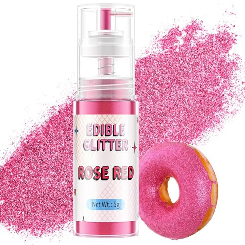 Spray Glitter Commestibili Rosso Rosato, Waysroma Coloranti Alimentari in Polvere Brillantini Commestibili per Torte, Drink, Fragole, Cupcake, Fondente, Cocktail, Cioccolato (5g)