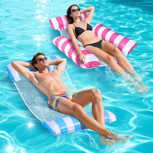 Risingor Luftmatratze Pool, 2 Stück Luftmatratze Wasser Hängematte, Pool Spielzeug 4 In 1 Aufblasbare Wasserspielzeug Pool Zubehör, Schwimmstuhl Wasser für Erwachsene und Kinder Sommer Meer Strand