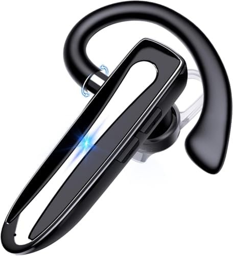 EUQQ Bluetooth Headset, Single Ear Business Earbuds, V5.2 Hands-Free Earphones with Hook, 24 Hrs Talk Time Wireless Earbuds, Bluetooth Earpiece with Built-in Mic for Driving/Business/Office, Black
