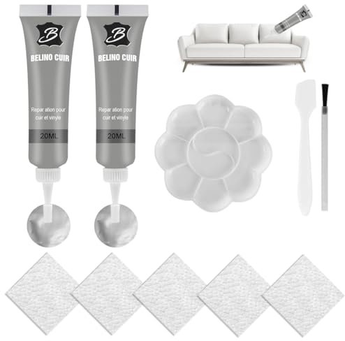 Jiounie Lederreparatur Creme, flüssigleder grau, für Reparatur von Rissen an Sofas, Möbeln, Lederjacken, Autositzen, 2 Stück (grau)