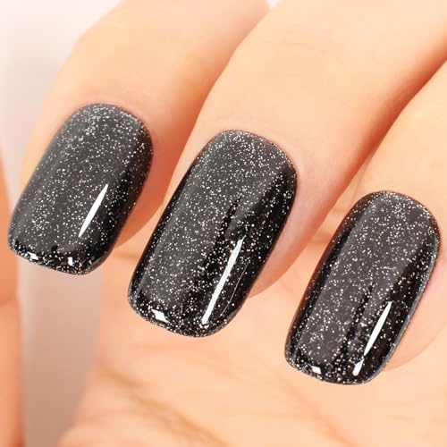 TUTUYU Glitter Black Gel Polish,Sparkle Shimmer Black Glitter Gel Nail Polish,12ml Soak Off UV Gel Polish for DIY Manicure, Gifts for Women Grils - G65