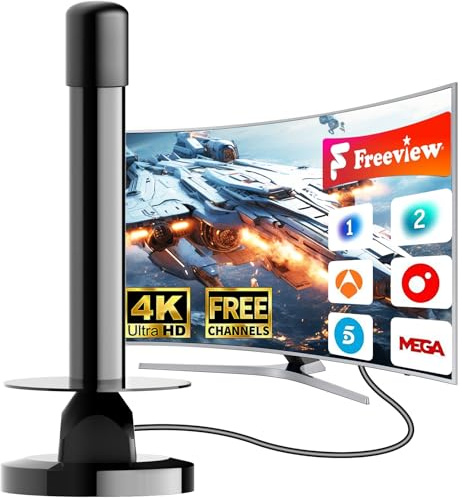 Antena TDT Interior para Smart TV – Antena TV Digital HD 4K/1080P con Recepción 360° Estable, Base Magnética Potente, Compatible con DVB-T2/DVB-T y HDTV, Instalación Rápida, Sin Cuotas
